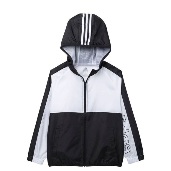 Adidas Girl's Core White Black Windbreaker Jacket - Picture 1 of 9